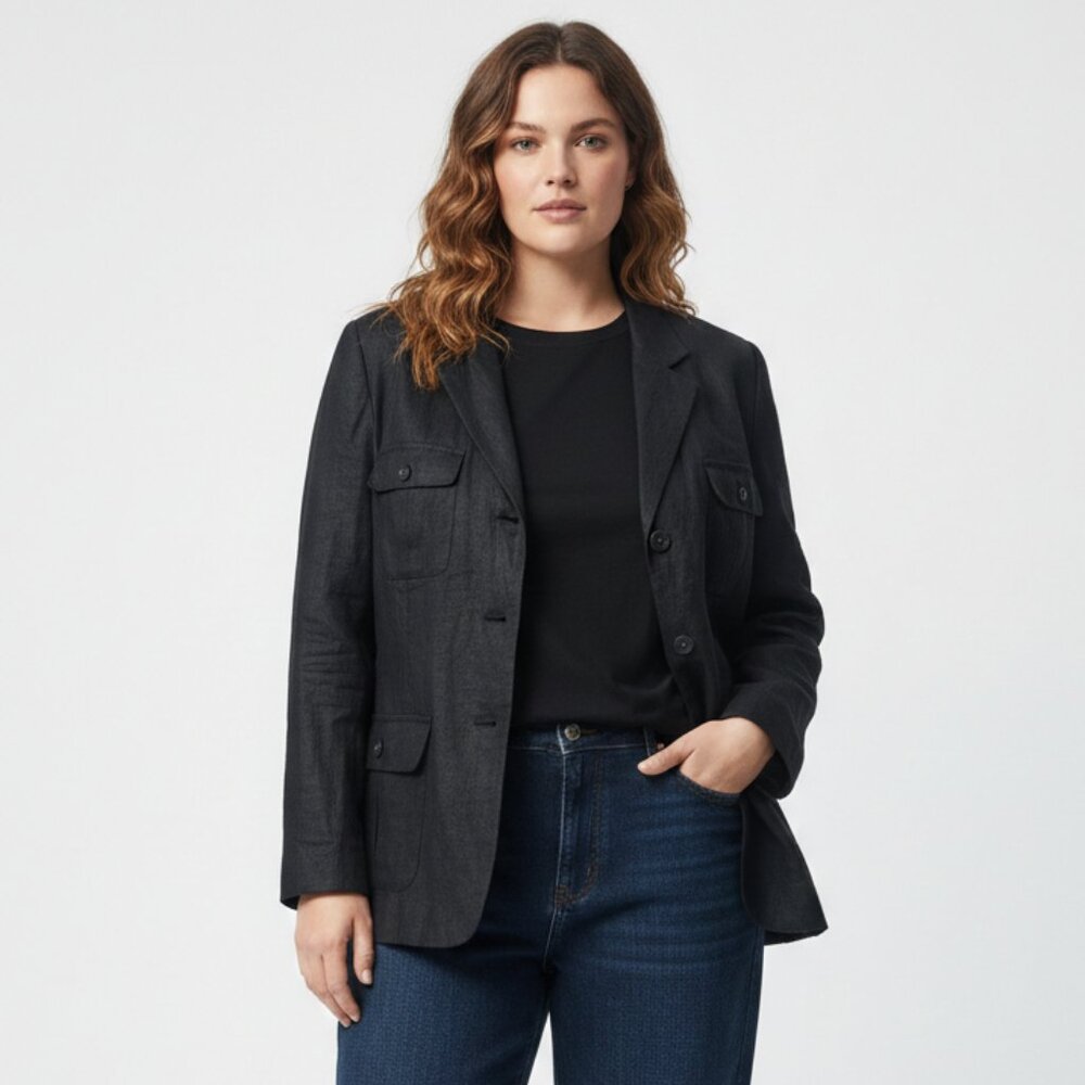 Merona Blazer Black Linen Casual Summer Minimalist Preppy 2XL